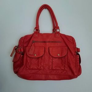 Vintage Red Faux Leather BDG Shoulder Bag with Tassle Details & Crossbody Strap